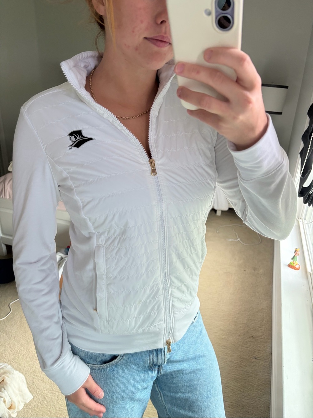 Fairway & Greene providence college White Quilted Zip-Front Bomber Jacket